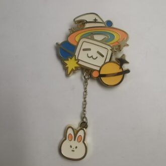 Customizable Whimsical Space & Bunny Enamel Pin with Chain | Personalized Cartoon Badge for Brands, Fan Merch & Creative Gifting