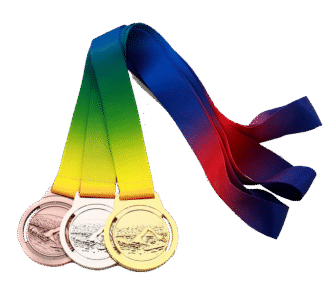 Customizable Swimming Medals Set | Personalized Gold/Silver/Bronze Swim Awards with Gradient Ribbons, Custom Engraving for Meets & Tournaments